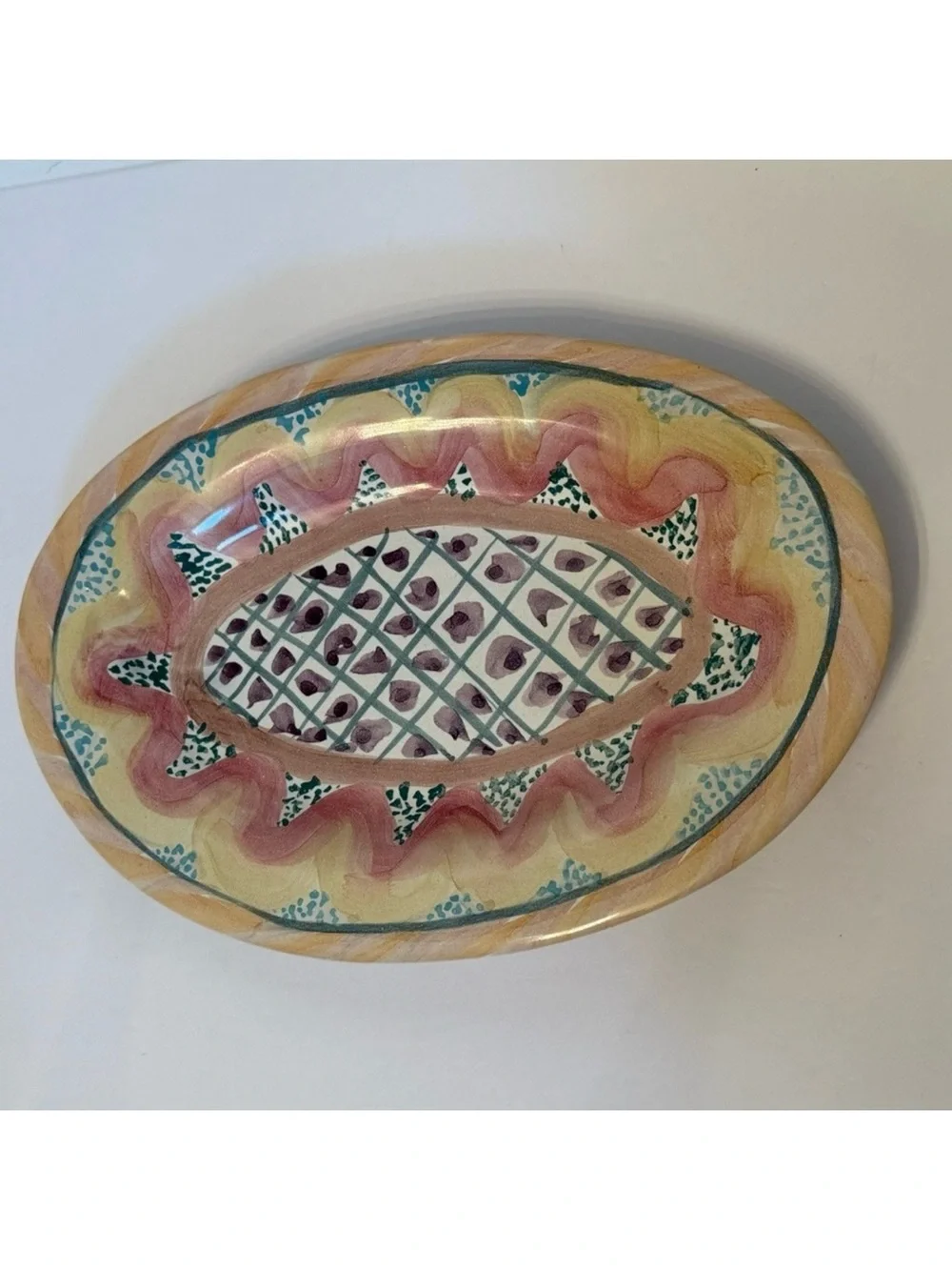 MACKENZIE-CHILDS PLATTER KEUKENHOF PATTERN OVAL RETIRED HAND PAINTED USA HOME
